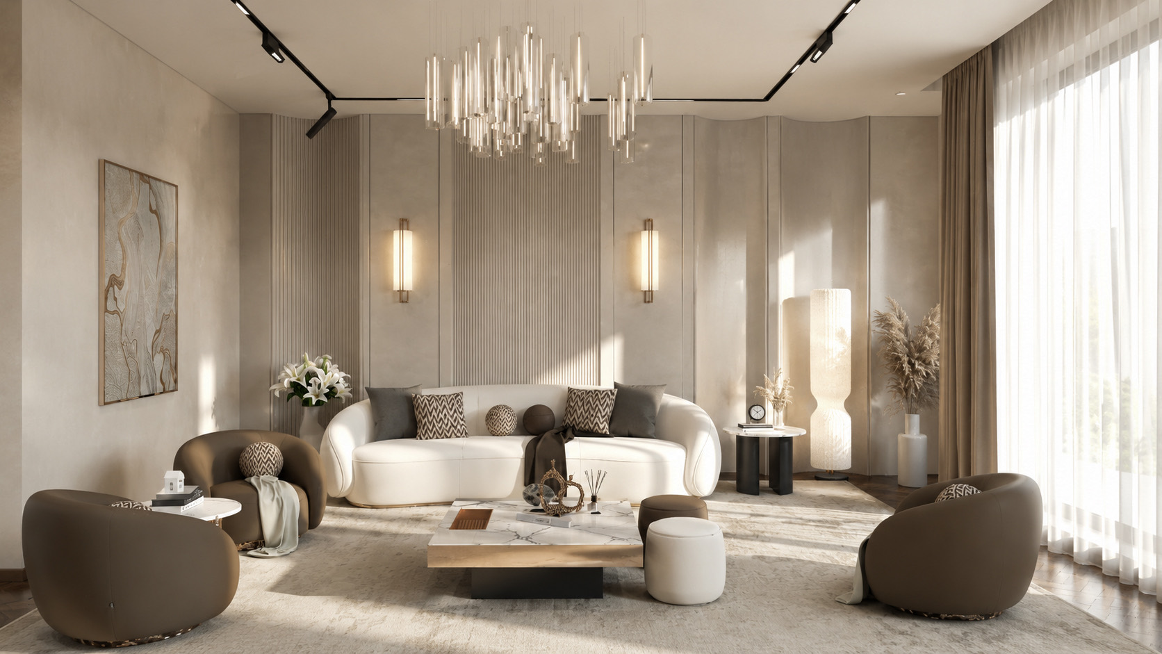 Living room of the Al Qamar Residence, designed and built by Maison Valmont